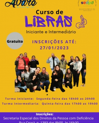 Curso gratuito de Libras está com inscrições abertas até 27 de janeiro